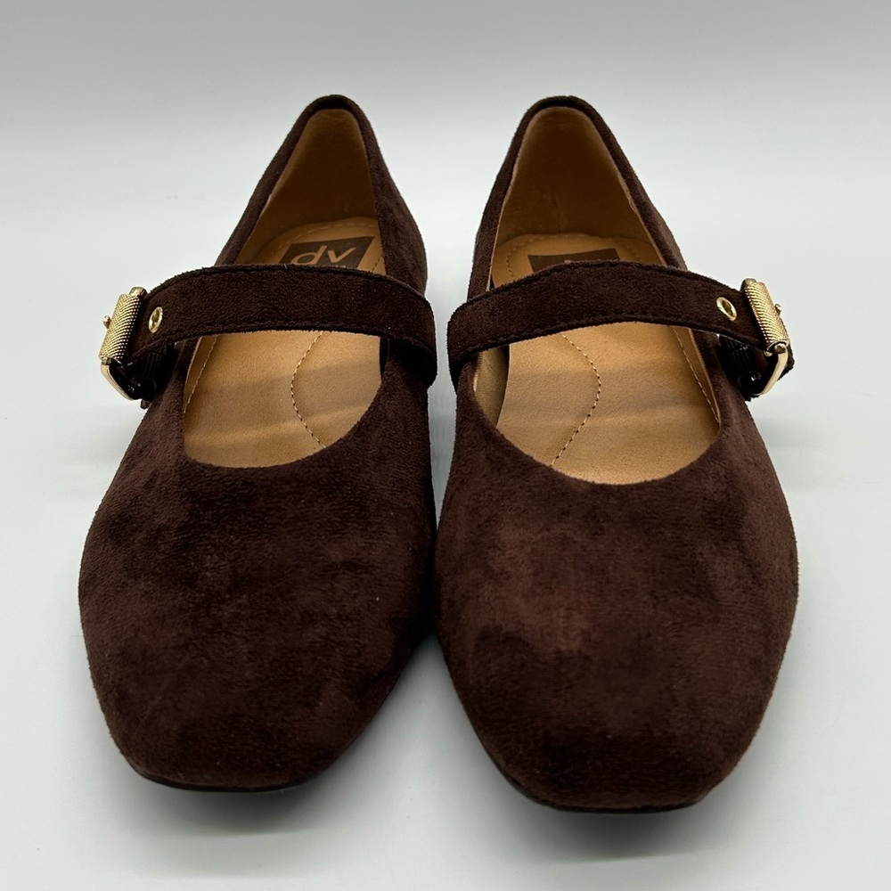 DV by Dolce Vita Mauryce Brown Faux Suede Mary Jane Flats Gold Buckle 6.5 NWB - Picture 6 of 11